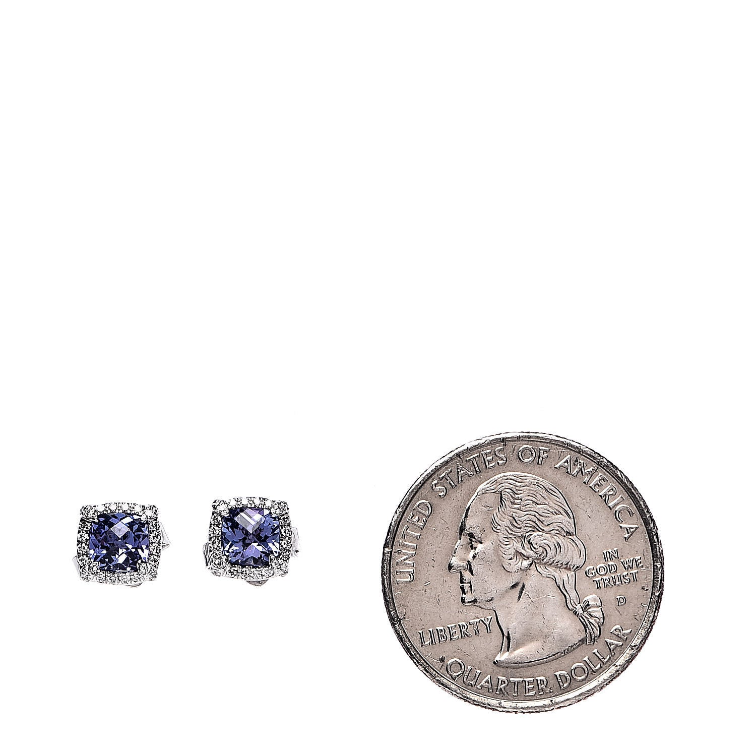 David Yurman 18K White Gold Tanzanite Diamond 5mm Chatelaine Bezel Stud Earrings 2 of 4