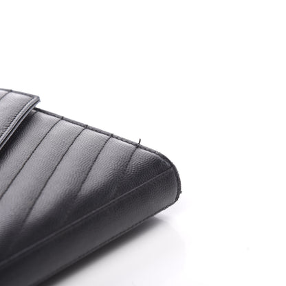 Saint Laurent Grain De Poudre Matelasse Chevron Monogram Chain Wallet Black 8 of 10
