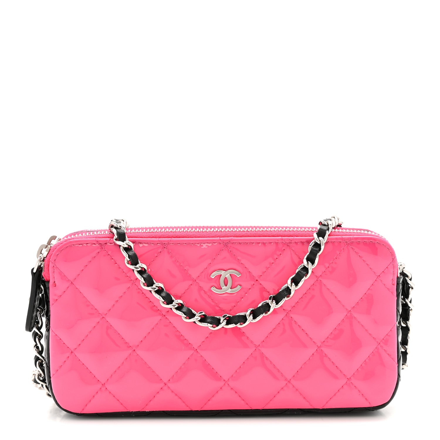 Chanel Patent Quilted Small Clutch With Chain Pink Black 1 of 14