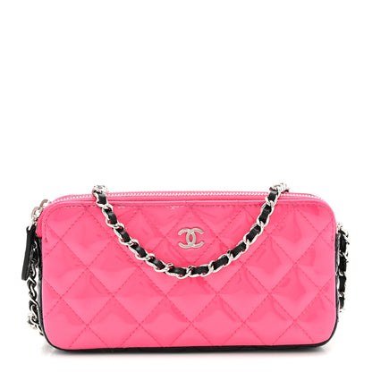Chanel Patent Quilted Small Clutch With Chain Pink Black 1 of 14