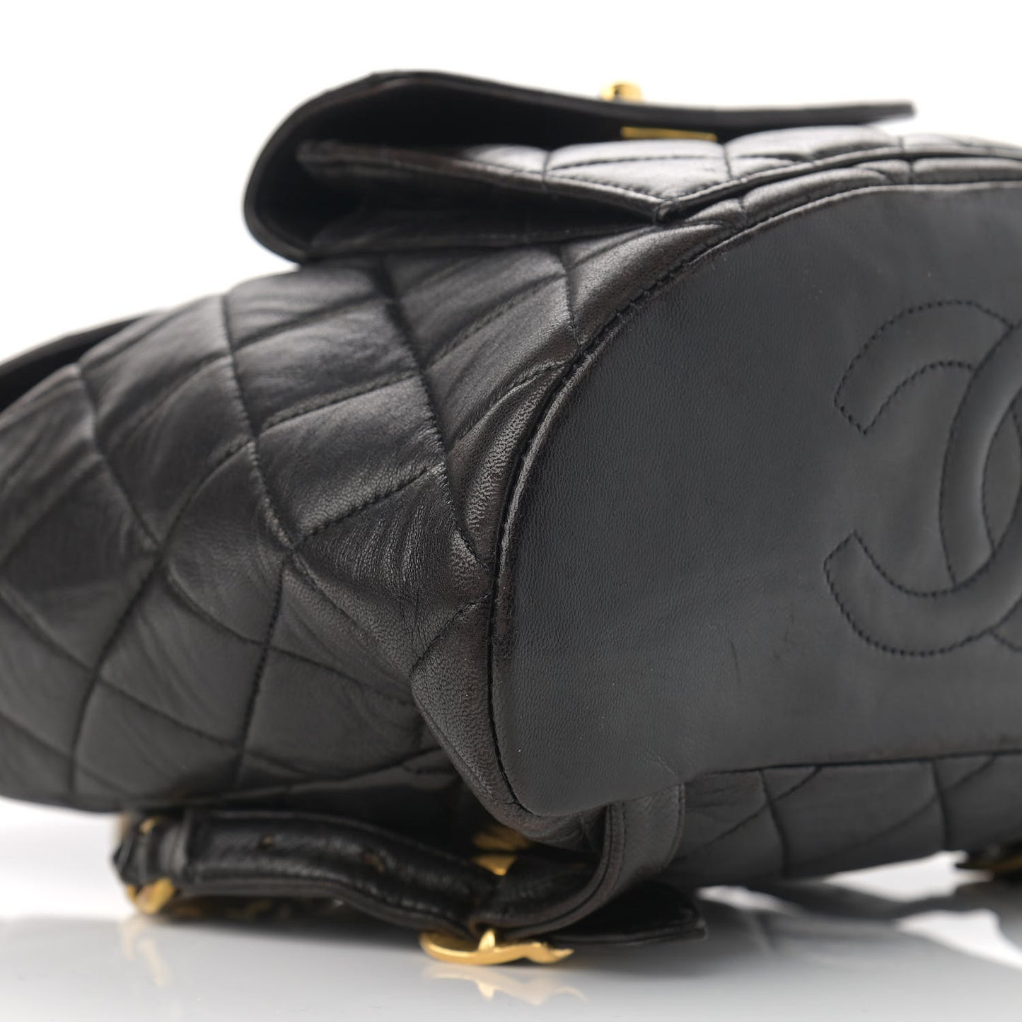 Lambskin Quilted Drawstring Backpack Black