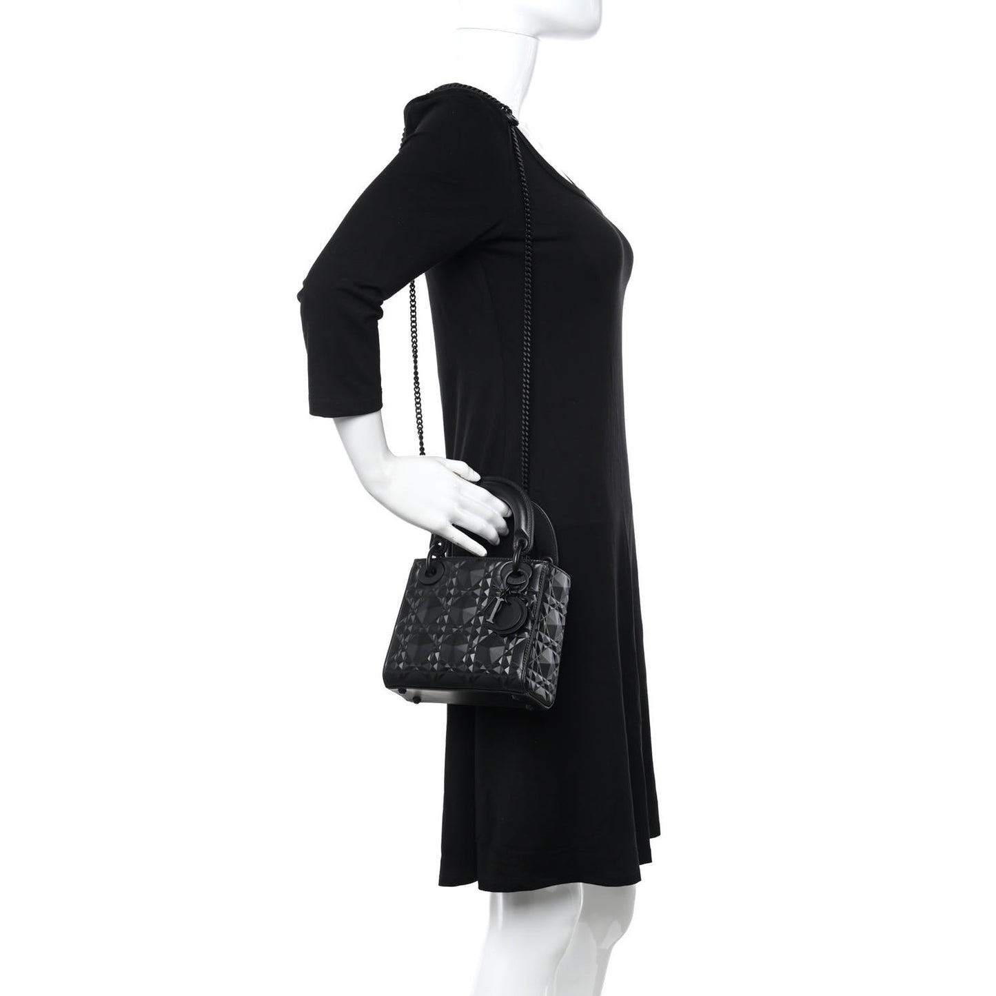 Calfskin Diamond Cannage Mini Lady Dior Black