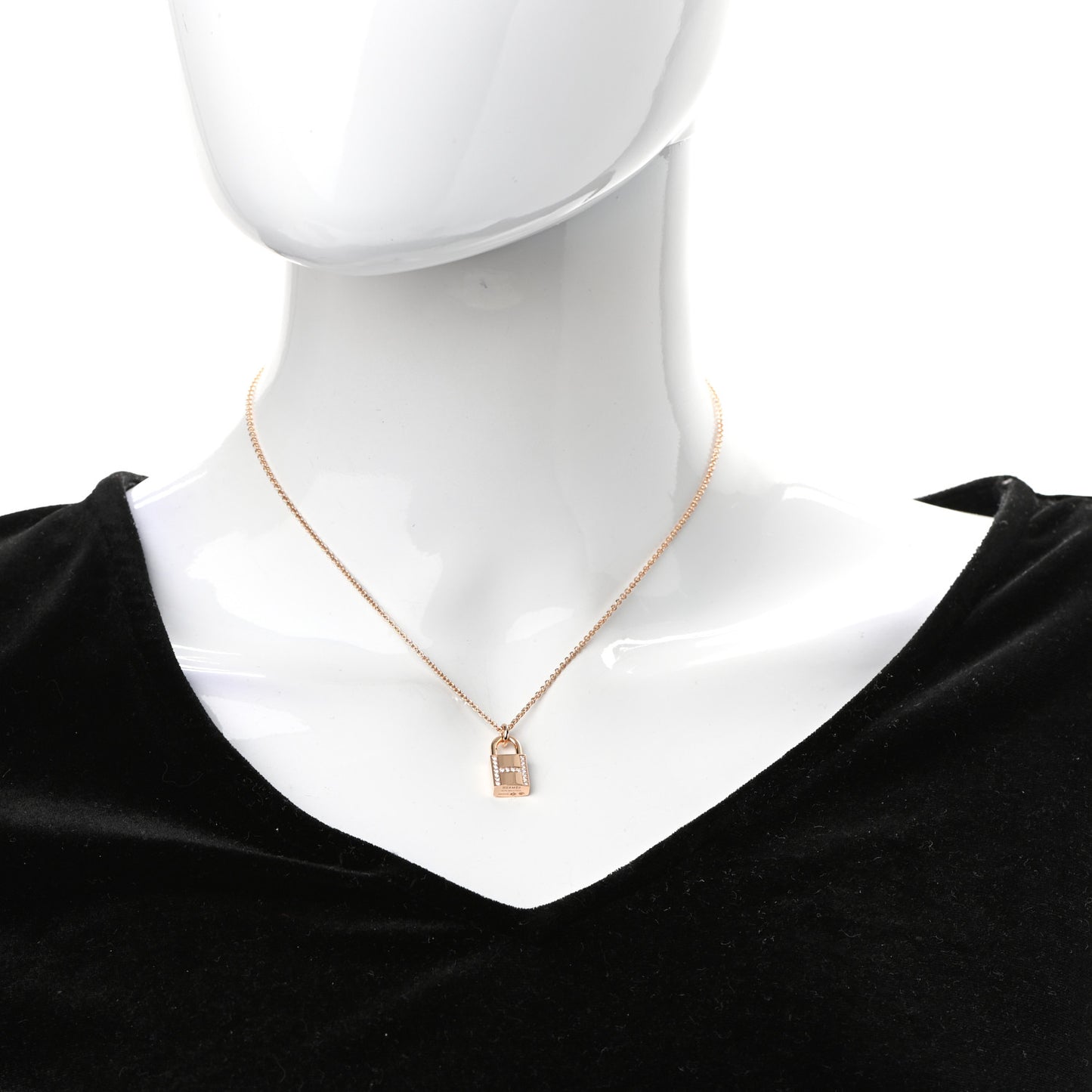 18K Rose Gold Diamond Amulettes Cadenas Pendant Necklace