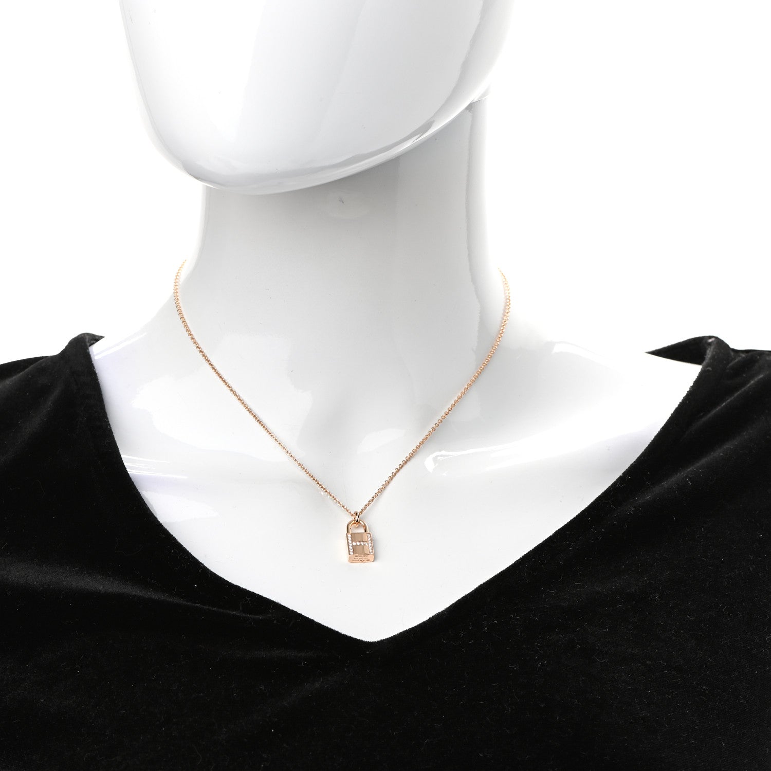 Hermes 18K Rose Gold Diamond Amulettes Cadenas Pendant Necklace 2 of 5