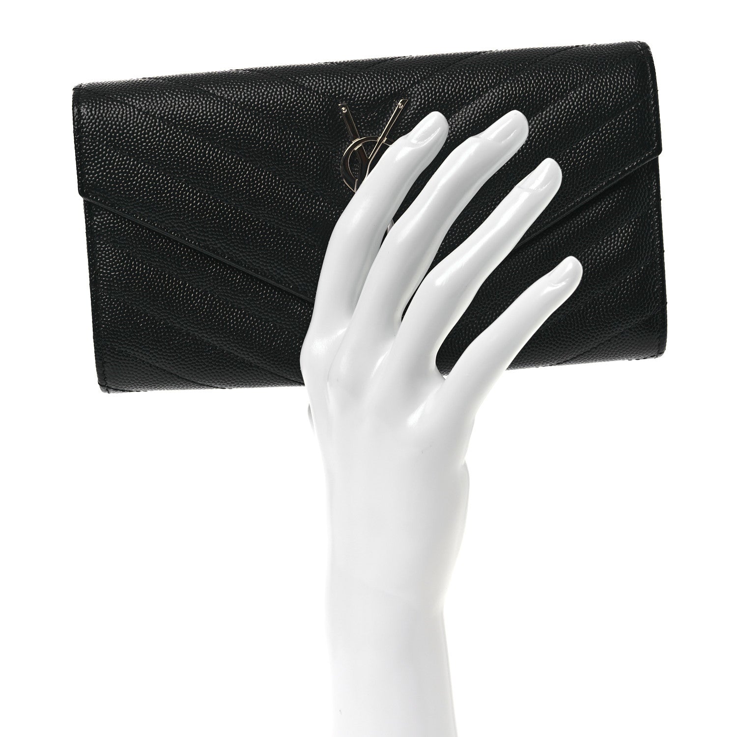 Saint Laurent Grain De Poudre Matelasse Chevron Monogram Flap Wallet Black 2 of 8