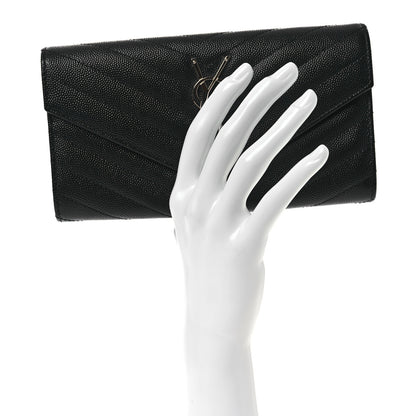 Saint Laurent Grain De Poudre Matelasse Chevron Monogram Flap Wallet Black 2 of 8