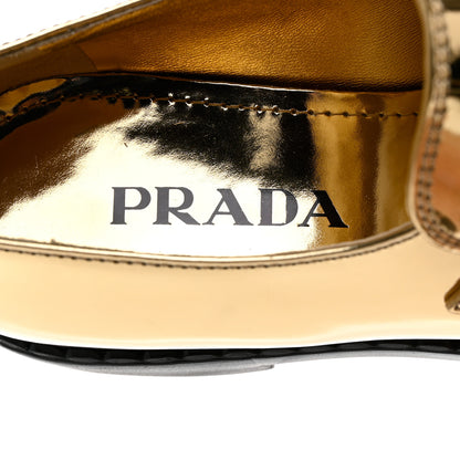 Prada Metallic Brushed Calfskin Metal Triangle Logo 50mm Loafers 39 Platino 6 of 7