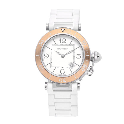 Cartier Stainless Steel 18K Pink Gold Rubber 33mm Pasha C Seatimer Quartz Watch 1 of 5