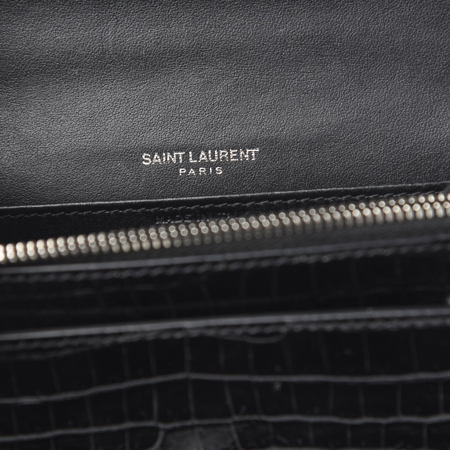 Calfskin Crocodile Embossed Monogram Sunset Chain Wallet Black