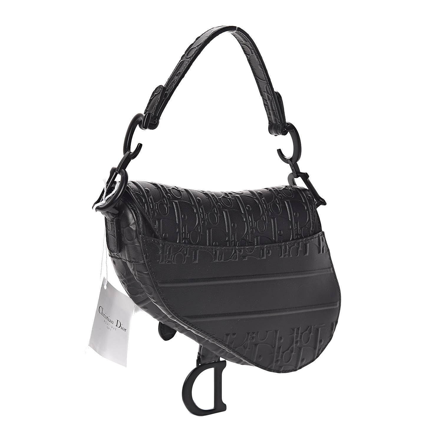 Christian Dior Calfskin Embossed Oblique Mini Saddle Bag Black 3 of 10
