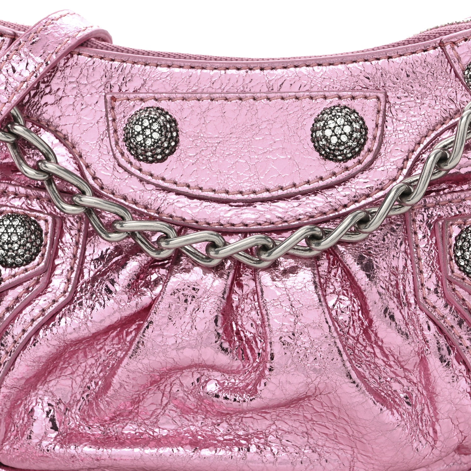 Balenciaga Metallic Agneau Arena Crystal Le Cagole Mini Purse With Chain Met Pink 9 of 11