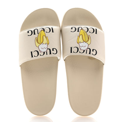 Gucci X BNF Nappa Pantoufle Bananya Womens Pool Slide Sandals 40 Mystic White 2 of 10