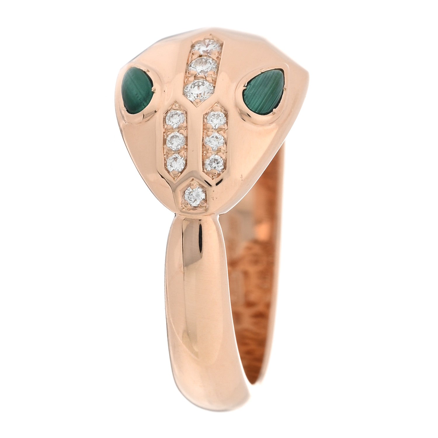 Bulgari 18K Rose Gold Diamond Malachite Serpenti Ring 53 6.5 1 of 4