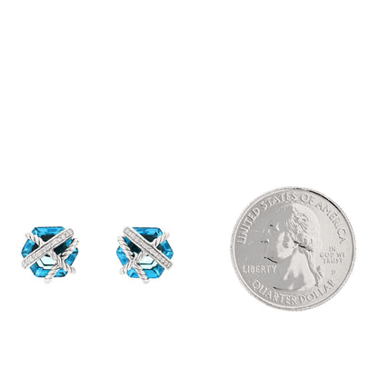 David Yurman Sterling Silver Diamond Blue Topaz 10mm Cable Wrap Earrings 2 of 4