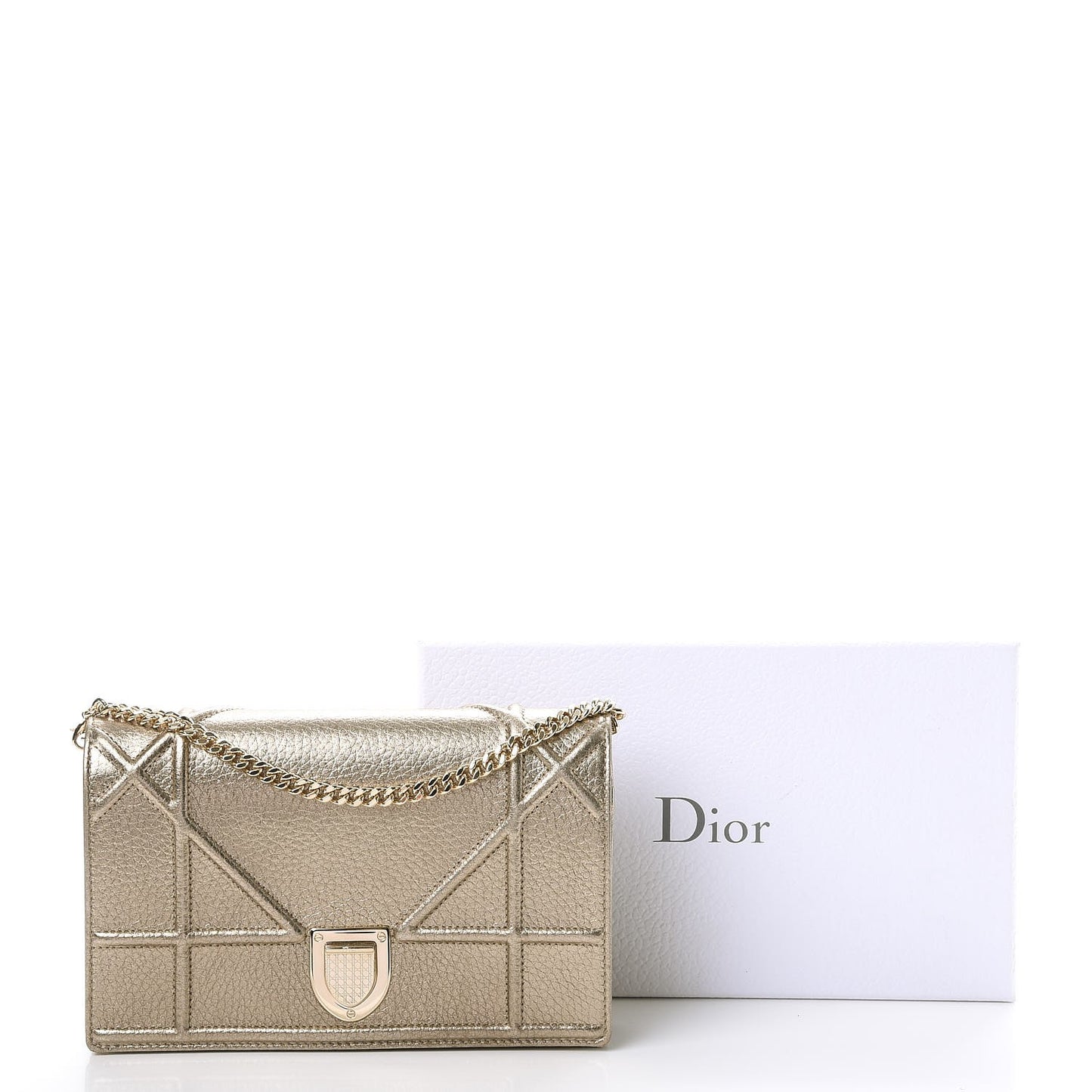 Metallic Grained Calfskin Diorama Wallet on Chain Pouch Light Gold