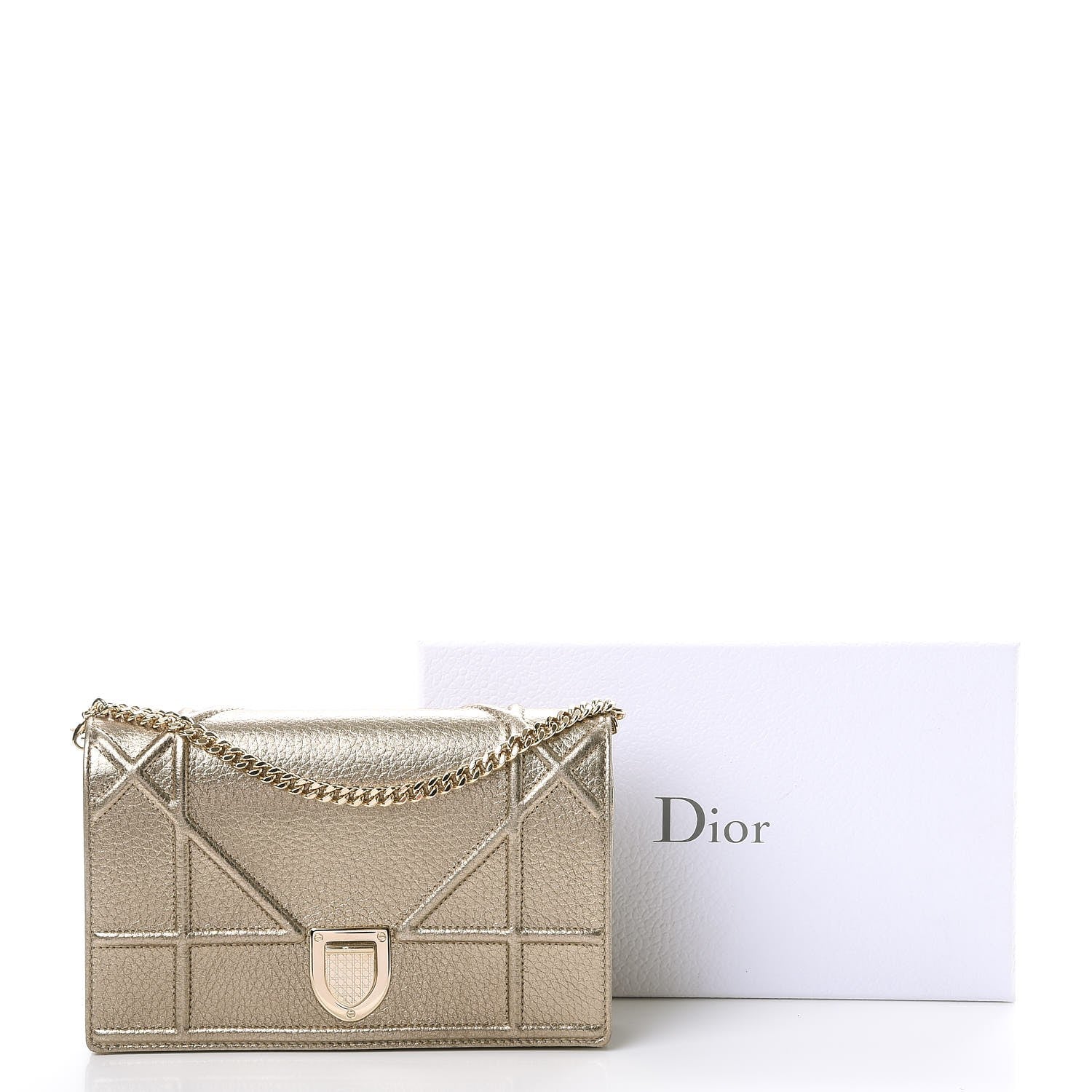 Christian Dior Metallic Grained Calfskin Diorama Wallet on Chain Pouch Light Gold 10 of 10