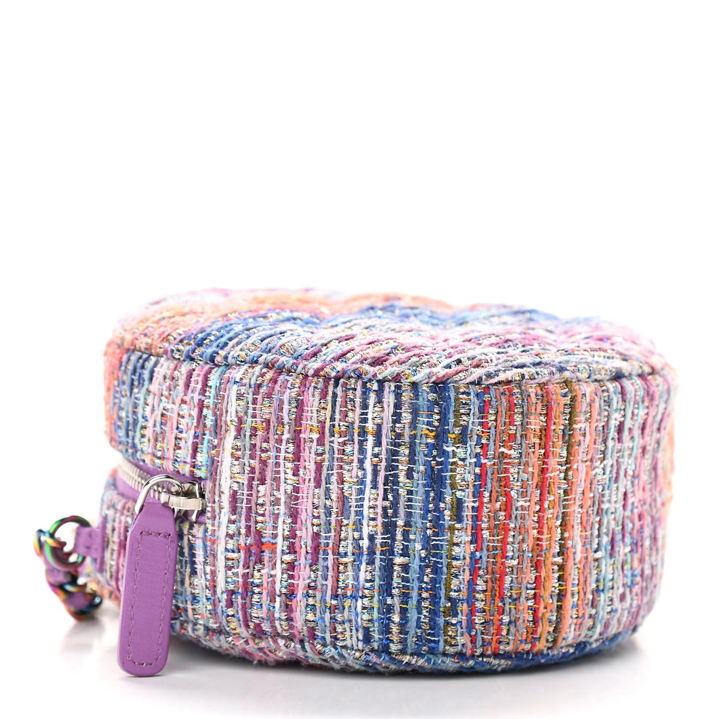Tweed Quilted Round Clutch With Chain Blue Pink Orange