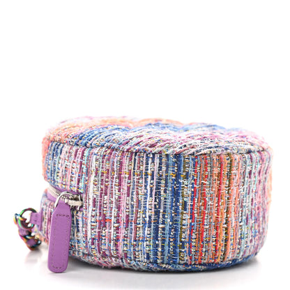 Chanel Tweed Quilted Round Clutch With Chain Blue Pink Orange 4 of 10