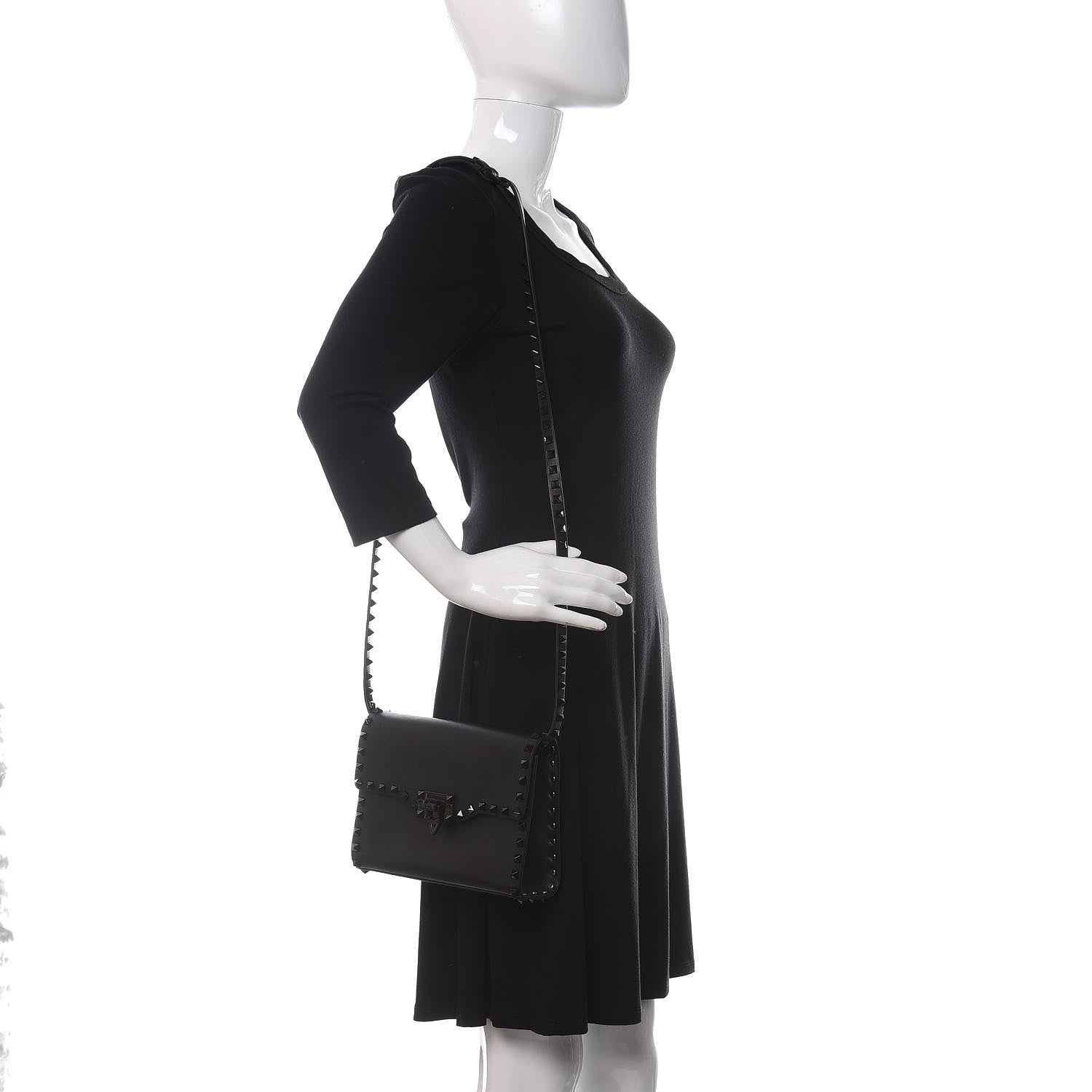 Valentino Garavani Vitello Monochrome Medium Rockstud Flip Lock Crossbody Bag Black 2 of 9