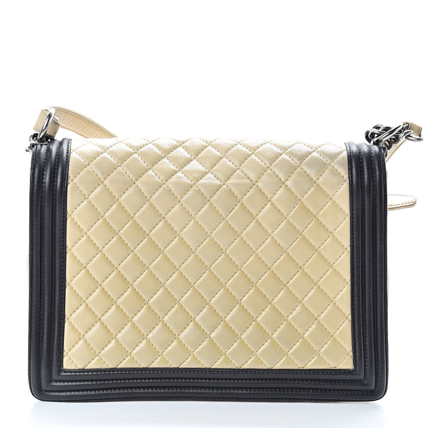 Lambskin Quilted Large Boy Flap Beige Black