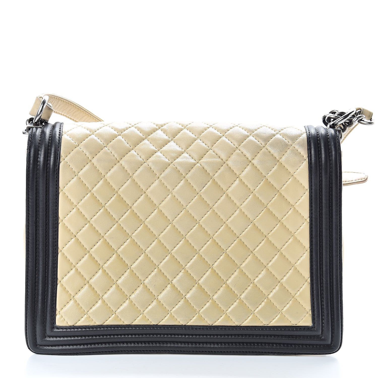 Chanel Lambskin Quilted Large Boy Flap Beige Black 14 of 21