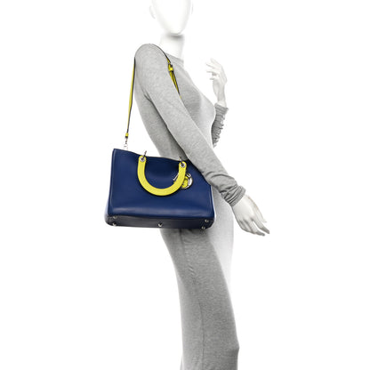 Christian Dior Smooth Calfskin Medium Diorissimo Tote Blue Neon Yellow 2 of 15