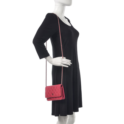 Chanel Patent Quilted Wallet On Chain WOC Dark Pink 2 of 11