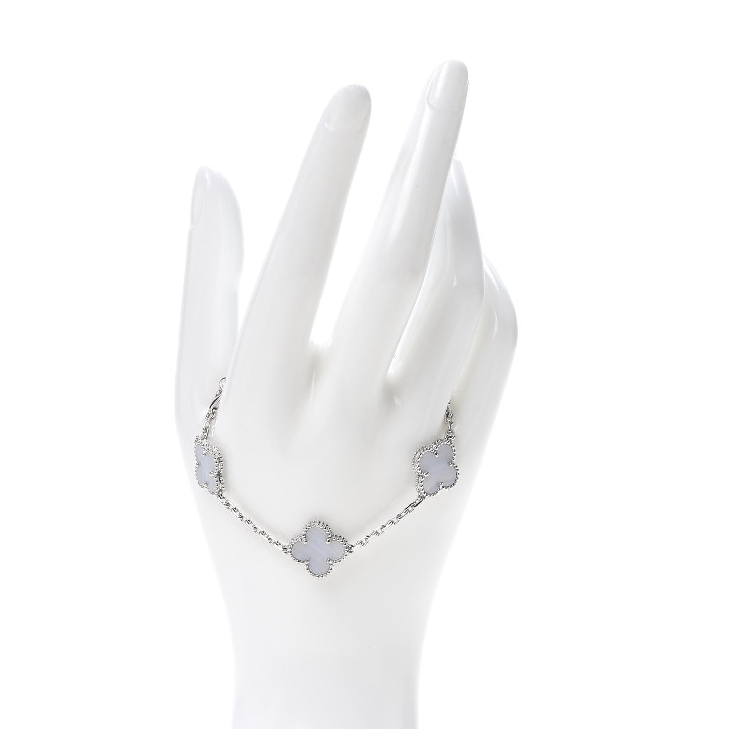 18K White Gold Chalcedony 5 Motifs Vintage Alhambra Bracelet