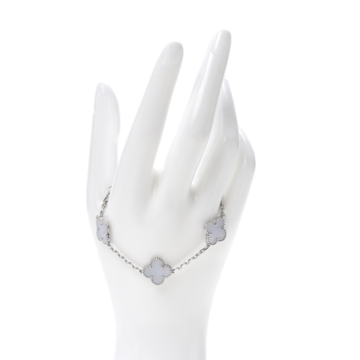 Van Cleef & Arpels 18K White Gold Chalcedony 5 Motifs Vintage Alhambra Bracelet 2 of 8