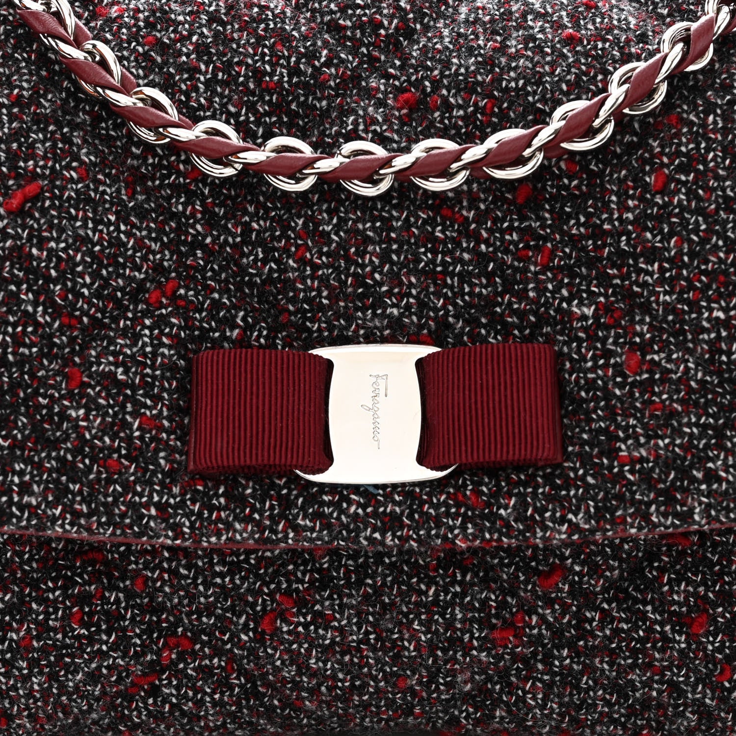 Salvatore Ferragamo Tweed Quilted Gelly Bag Burgundy Multicolor 8 of 11