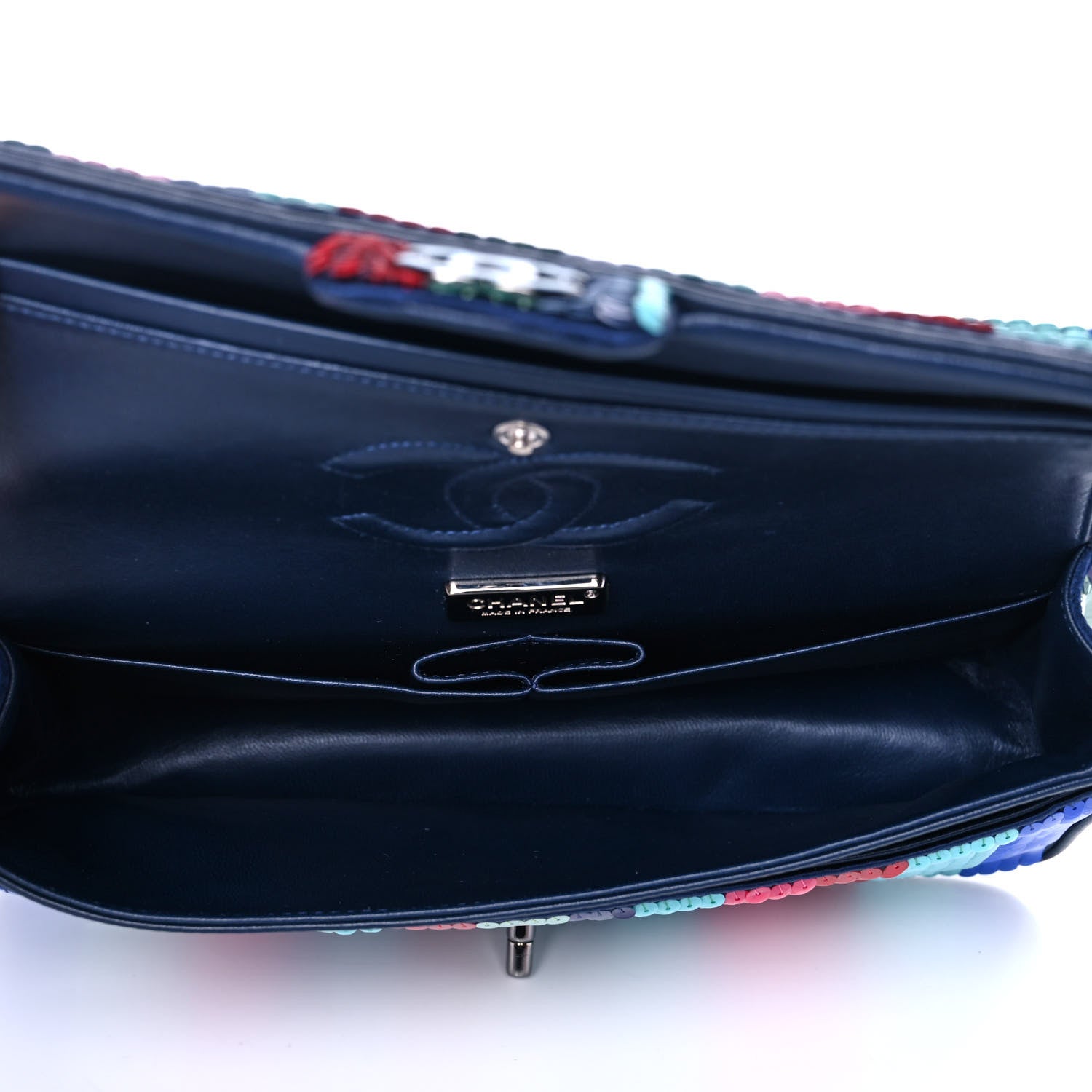 Chanel Sequin Lambskin Striped Medium Double Flap Blue Green Pink Red 5 of 12
