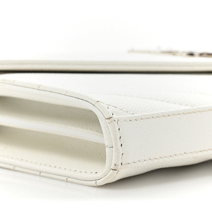 Saint Laurent Grain De Poudre Matelasse Chevron Monogram Chain Wallet White 10 of 13