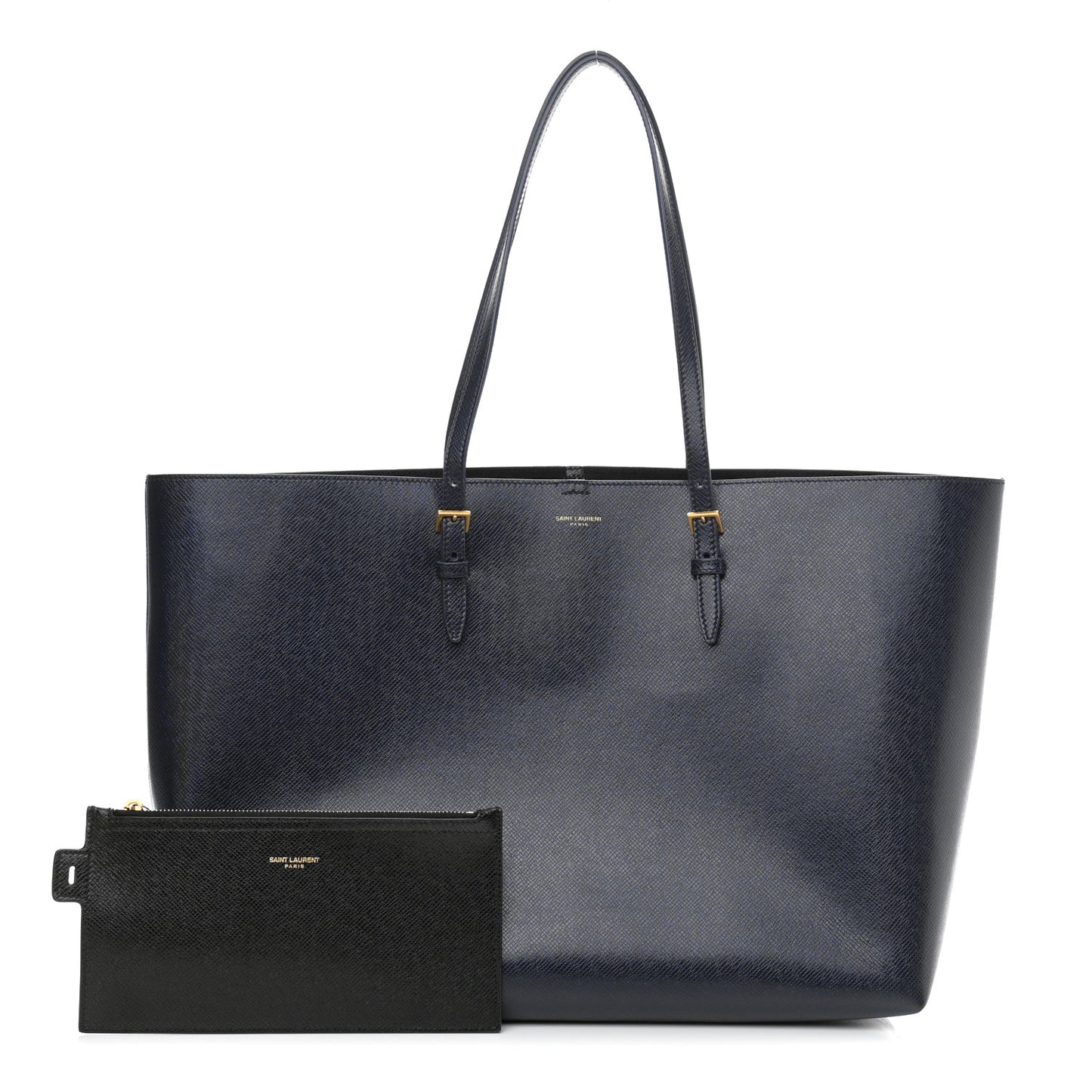Grained Calfskin Large Shopping Tote Navy