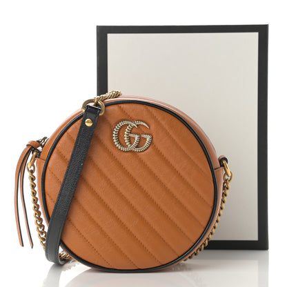 Gucci Azalea Calfskin Matelasse Diagonal Mini Torchon GG Marmont Round Shoulder Bag Cognac Black 13 of 13