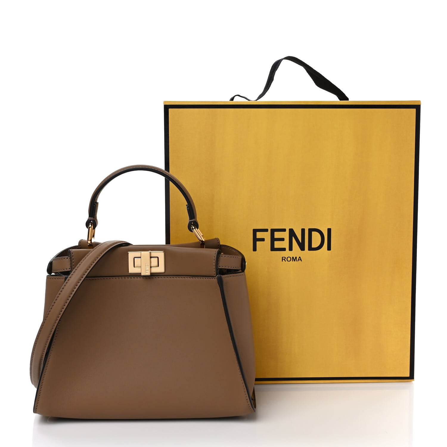 Fendi Vitello Seta Fabric Jacquard FF 1974 Mini Peekaboo Iconic Satchel Sand Tabacco Moro 10 of 10