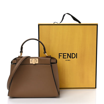 Fendi Vitello Seta Fabric Jacquard FF 1974 Mini Peekaboo Iconic Satchel Sand Tabacco Moro 10 of 10