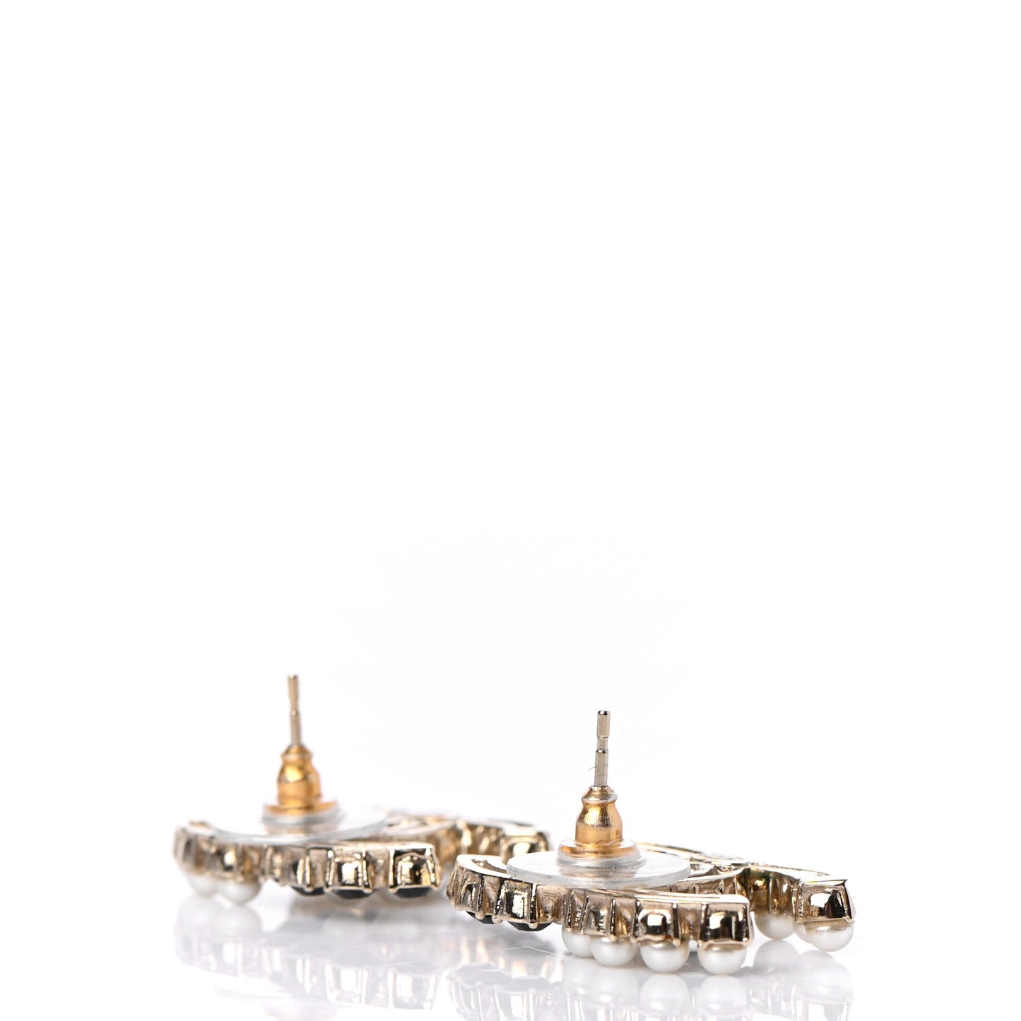 Resin Pearl CC Dazzling Domino Earrings Gold Black