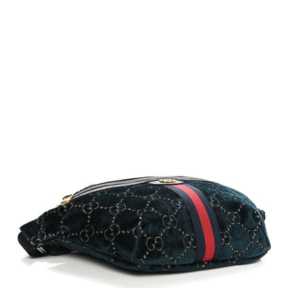 Gucci Velvet GG Monogram Web Belt Bag Blue Beige 4 of 10
