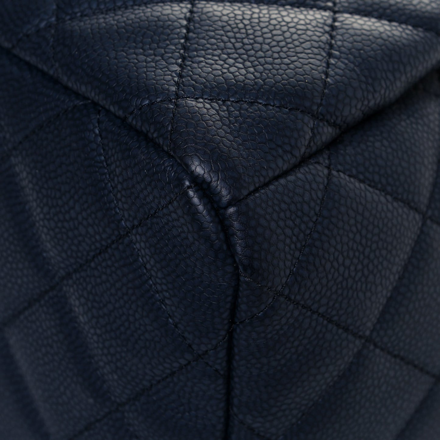 Grained Calfskin Quilted Medium CC Chain Bucket Drawstring Bag Blue