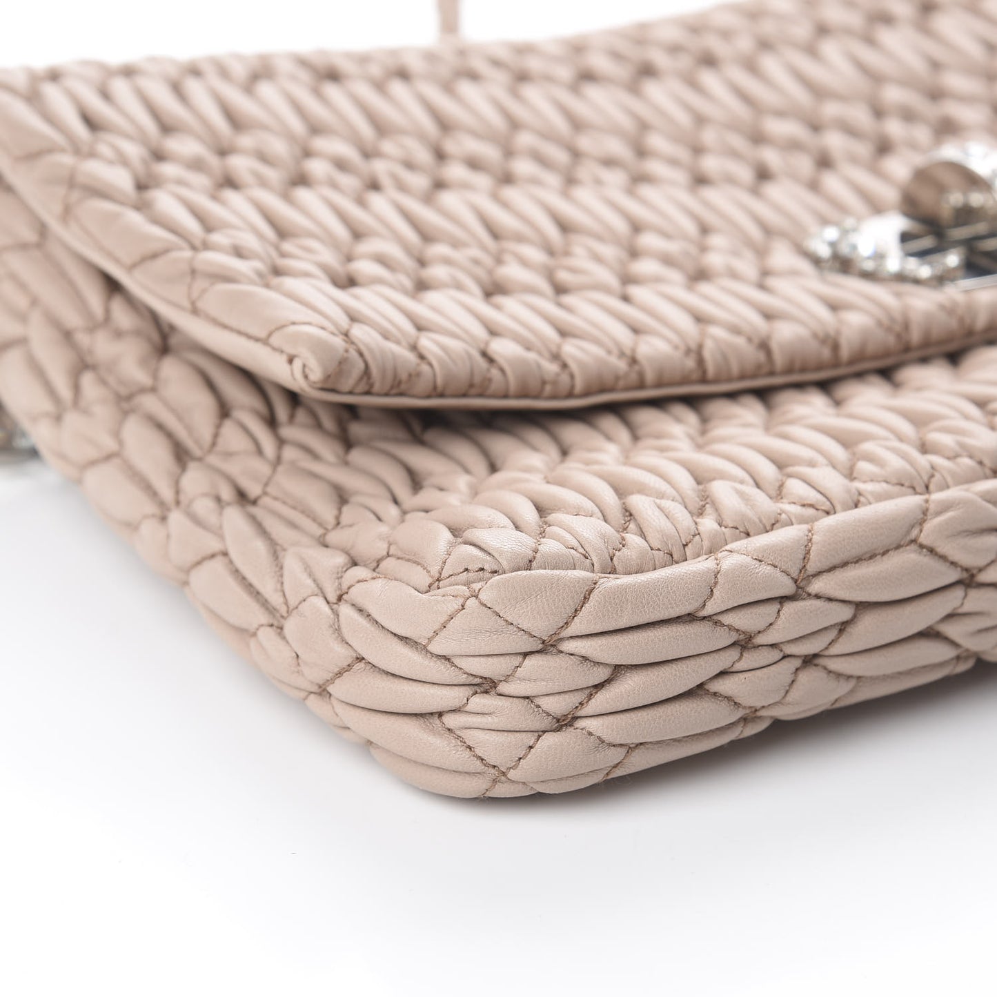 Nappa Matelasse Crystal Flap Clutch Cammeo