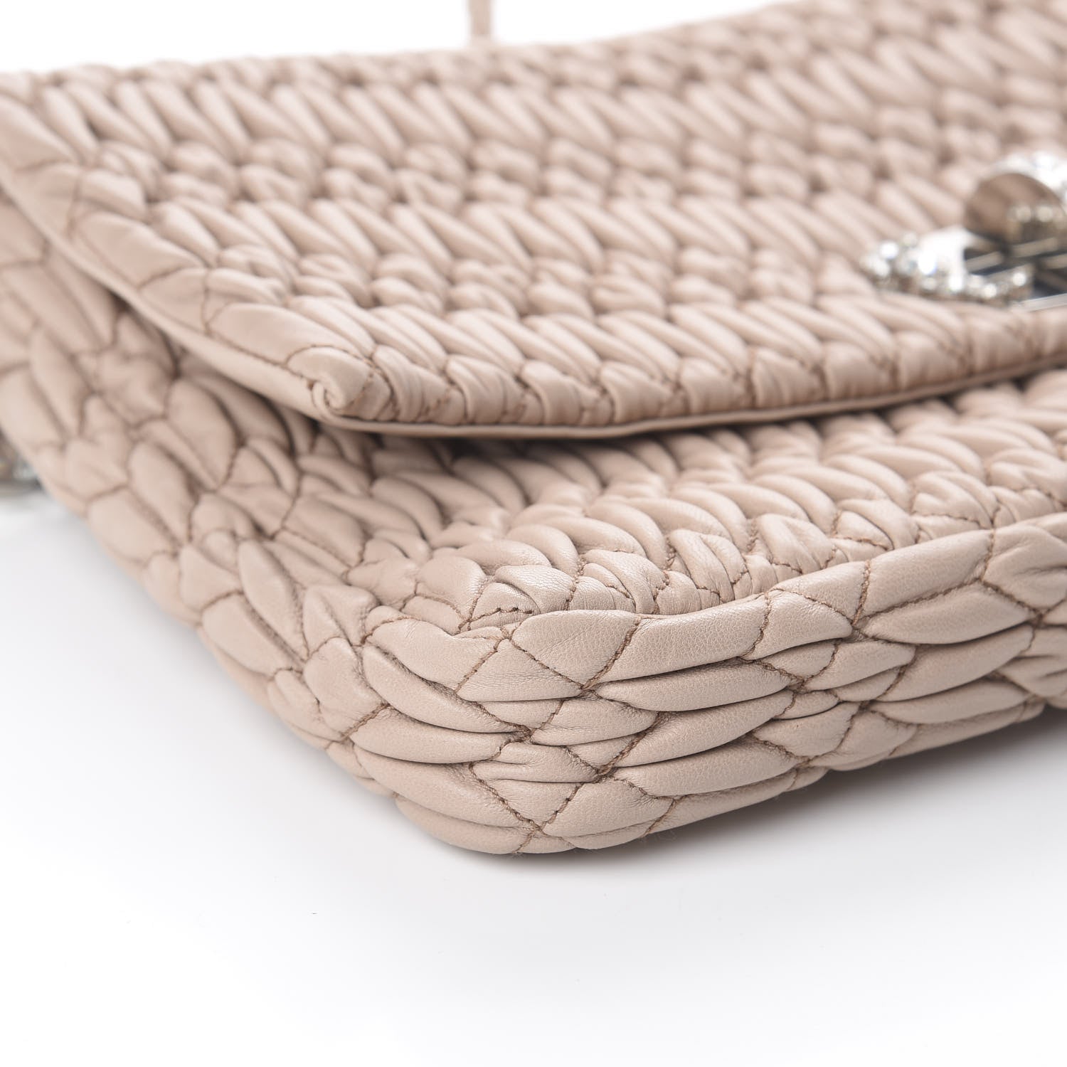 Miu Miu Nappa Matelasse Crystal Flap Clutch Cammeo 5 of 8