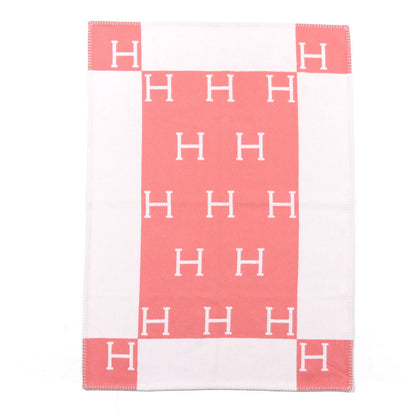 Hermes Wool Cashmere Avalon Baby Blanket Rose Airelle White 3 of 3