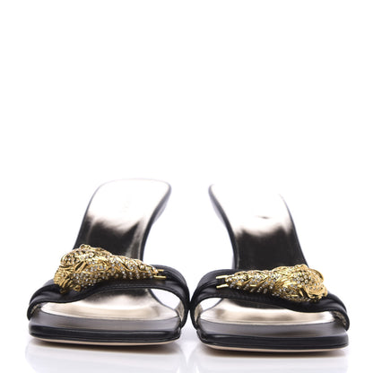 Gucci Nappa Dora Tiger Head Mid Heel Slide Sandals 38 Black 2 of 8