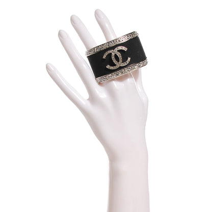 Chanel Grosgrain Crystal CC Cuff Black Silver 3 of 4