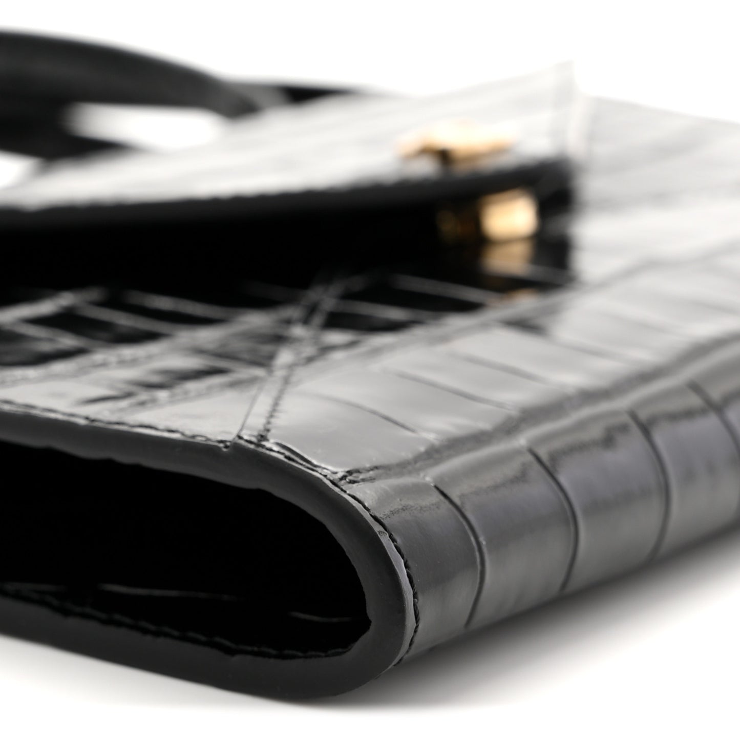 Calfskin Crocodile Embossed Clutch With Chain Black