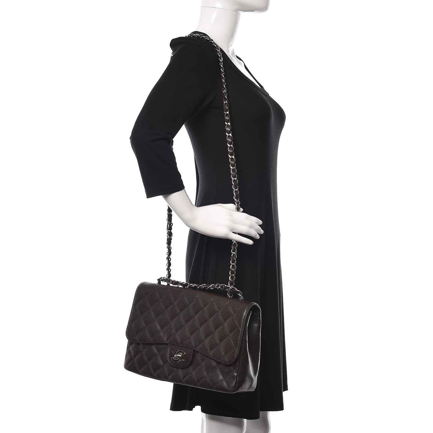 Caviar Quilted Jumbo Single Flap Dark Brown