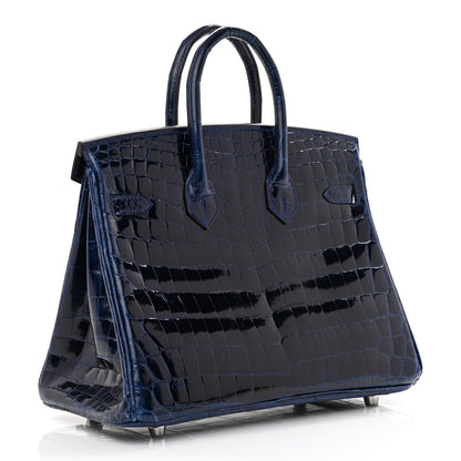 Hermes Shiny Niloticus Crocodile Birkin 25 Bleu Saphir 3 of 12