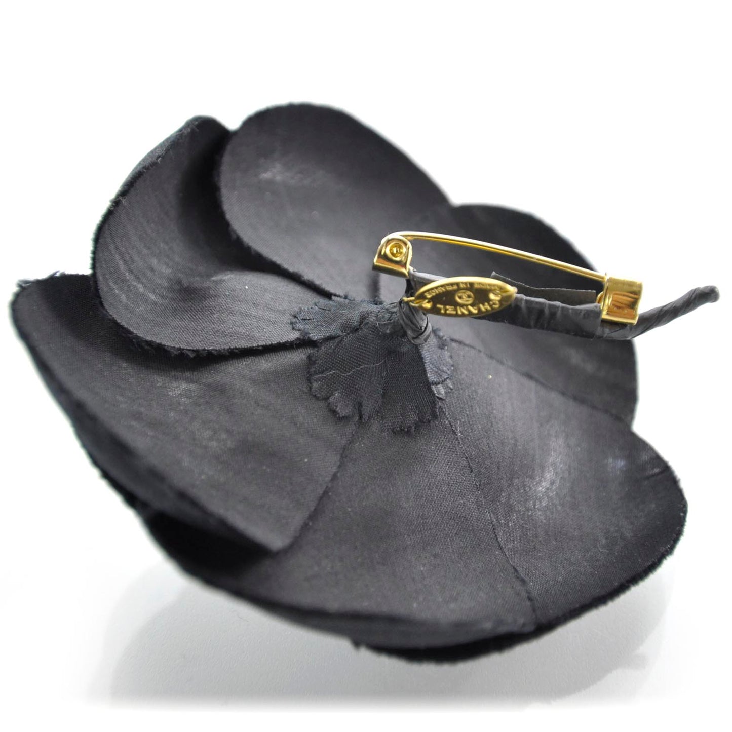 Satin Camellia Pin Brooch Black
