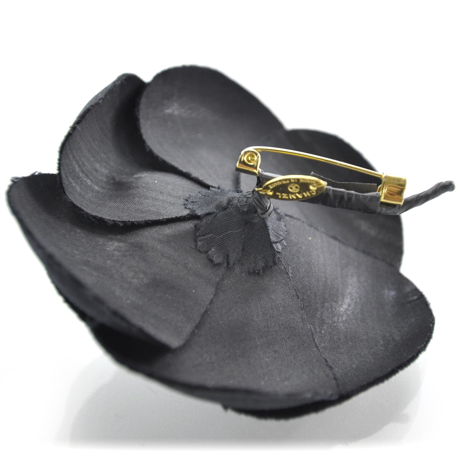 Chanel Satin Camellia Pin Brooch Black 3 of 4