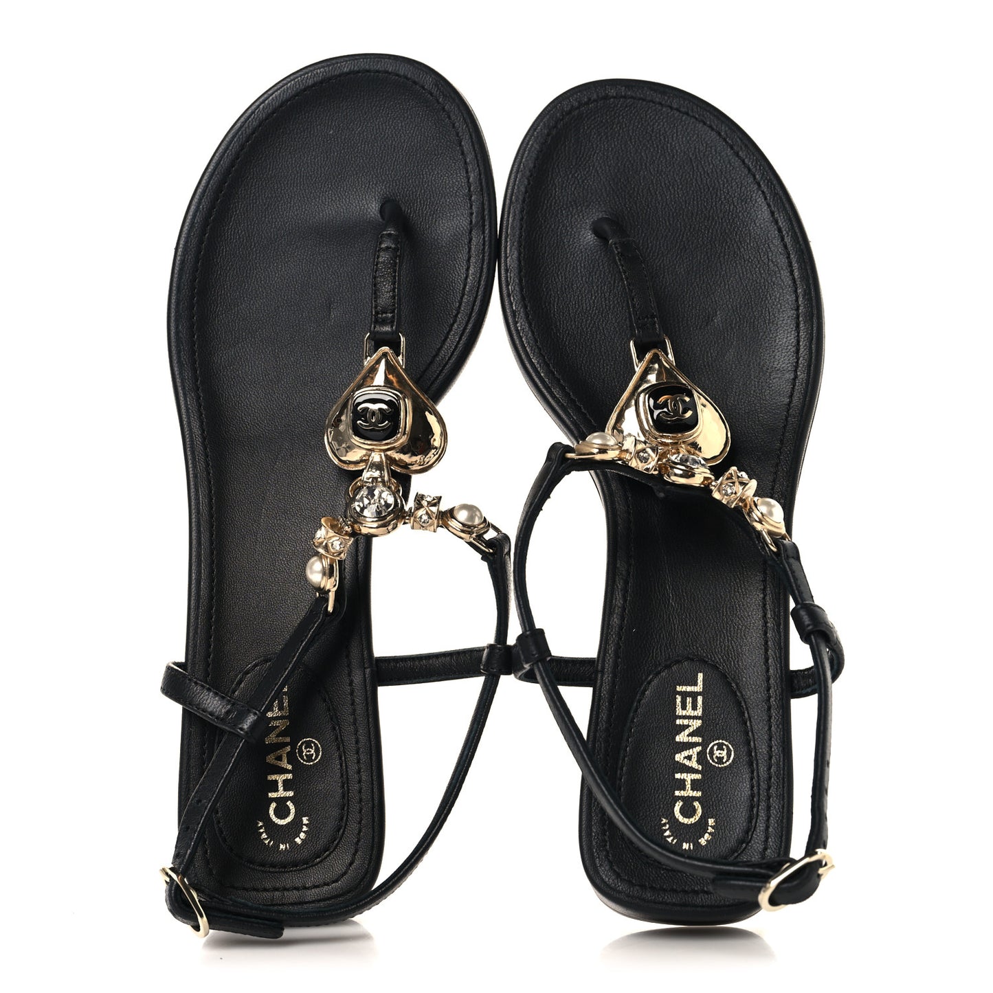 Lambskin Metal Heart Thong Sandals 37 Black
